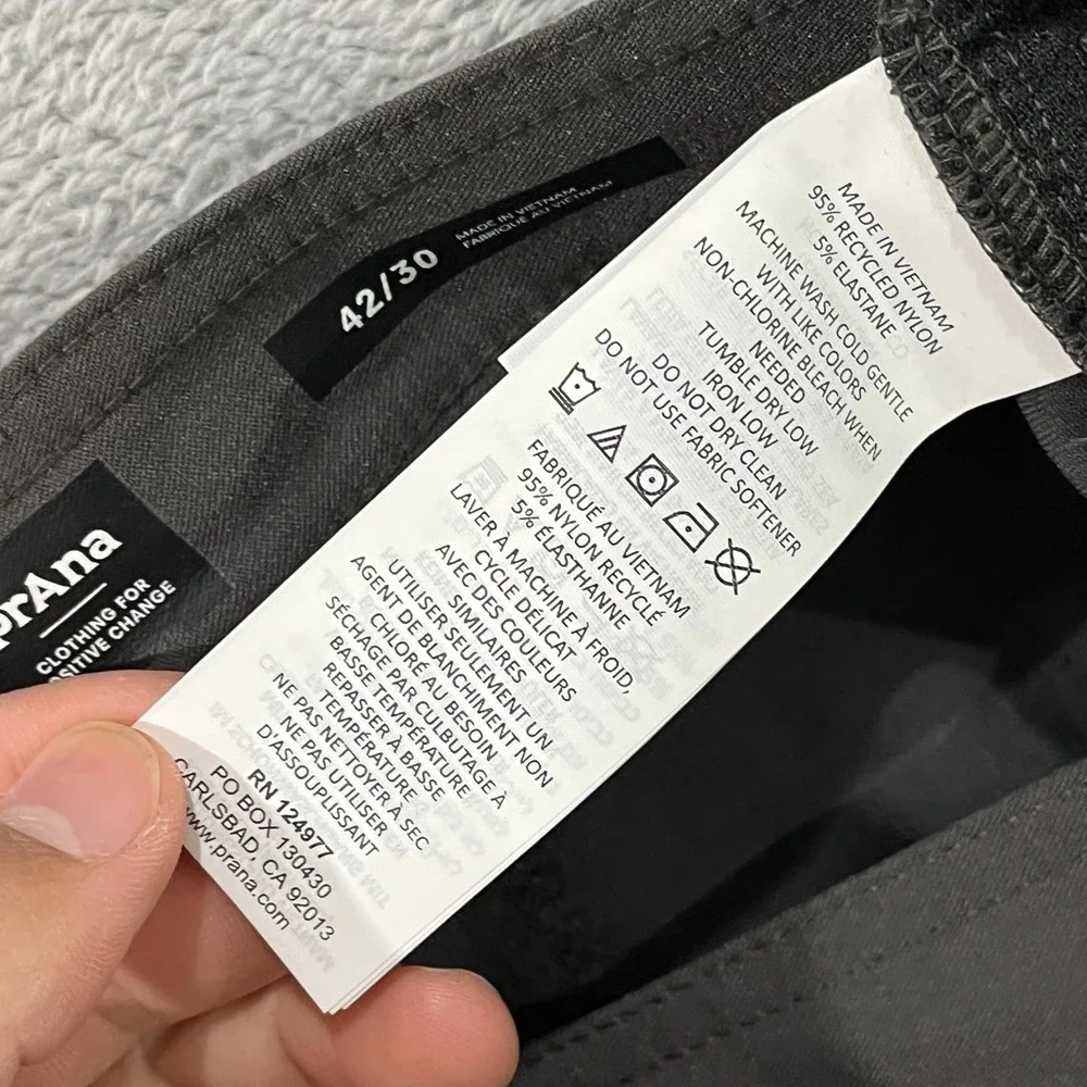 Prana Brion II Pants 42x30 Stretch Slim Fit Tapered Dark Iron Gray Hiking Trails